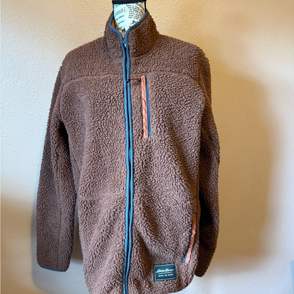 Eddie Bauer Brown Fleece Jacket with Blue Trim